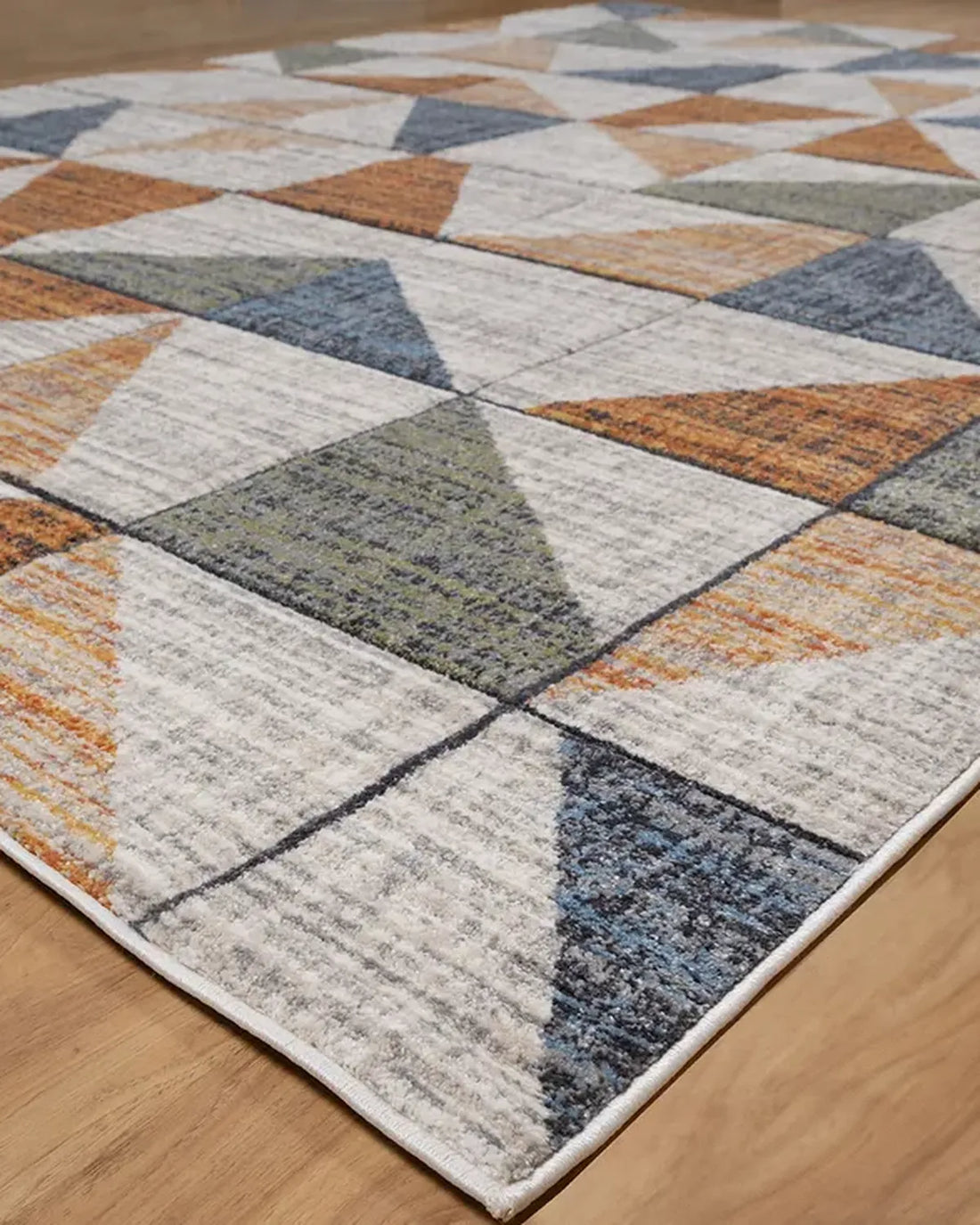 Beige Rust Blue Geometric Grid Carpet
