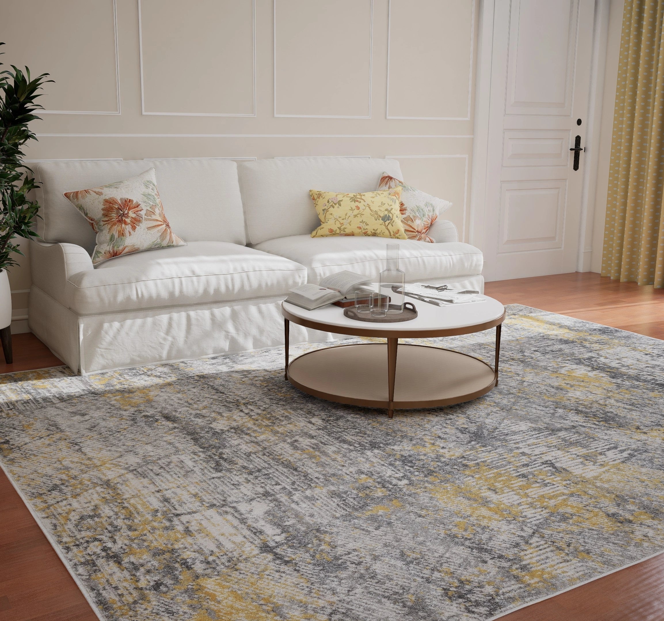 Cream Light Yellow Abstract Carpet