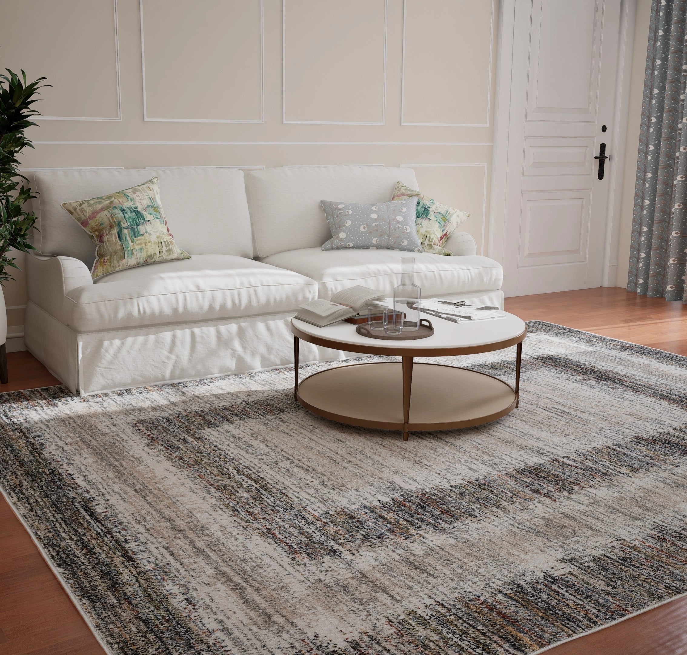 Cream Blue Gradient Border Carpet