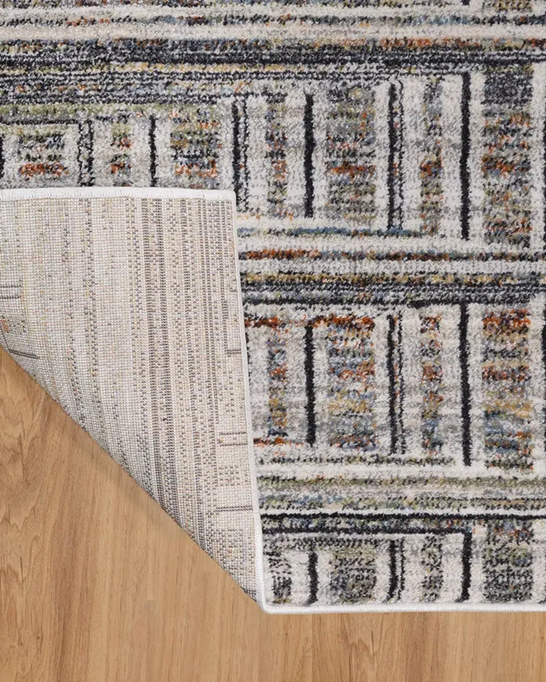 Cream Blue Linear Pattern Carpet