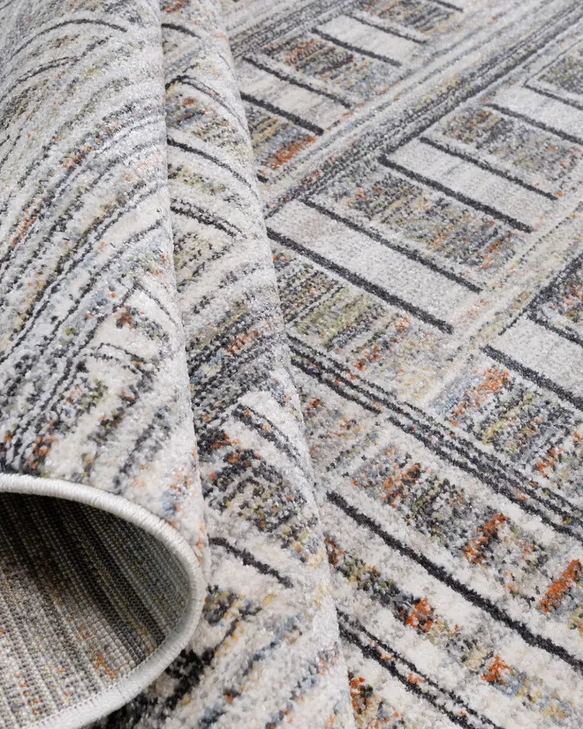 Cream Blue Linear Pattern Carpet