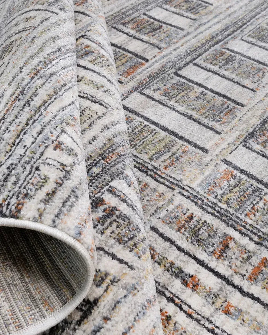 Cream Blue Linear Pattern Carpet