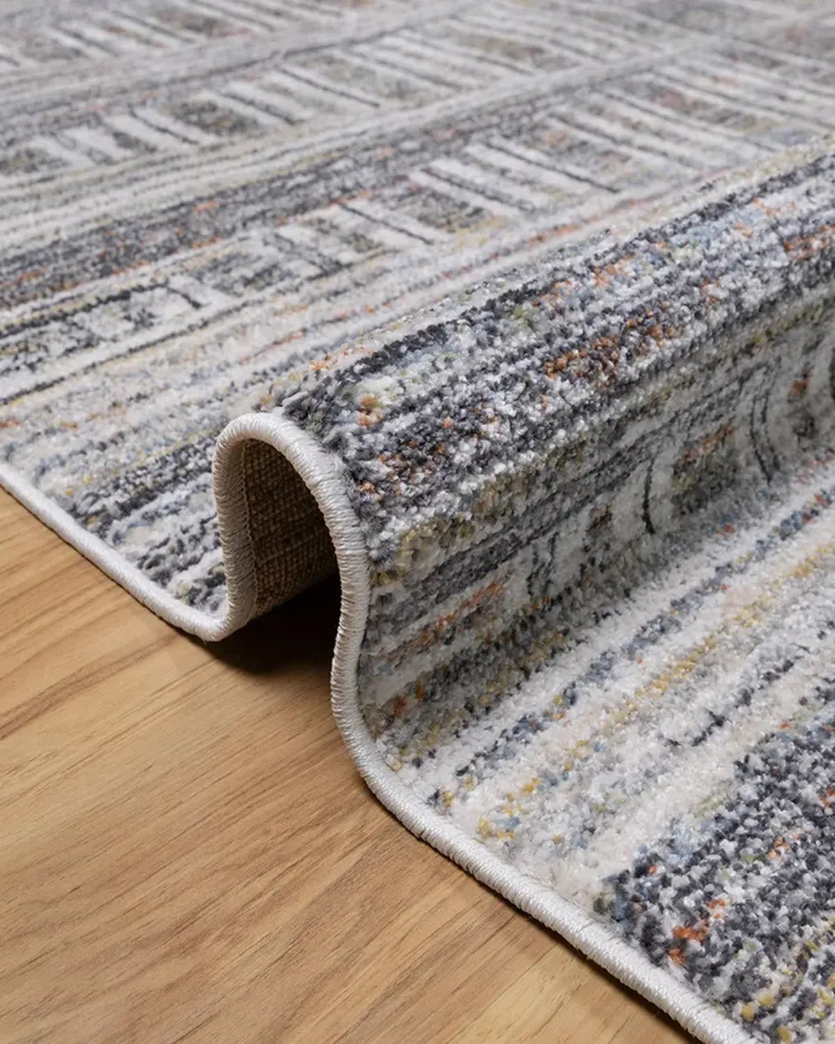 Cream Blue Linear Pattern Carpet