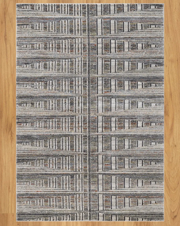 Cream Blue Linear Pattern Carpet