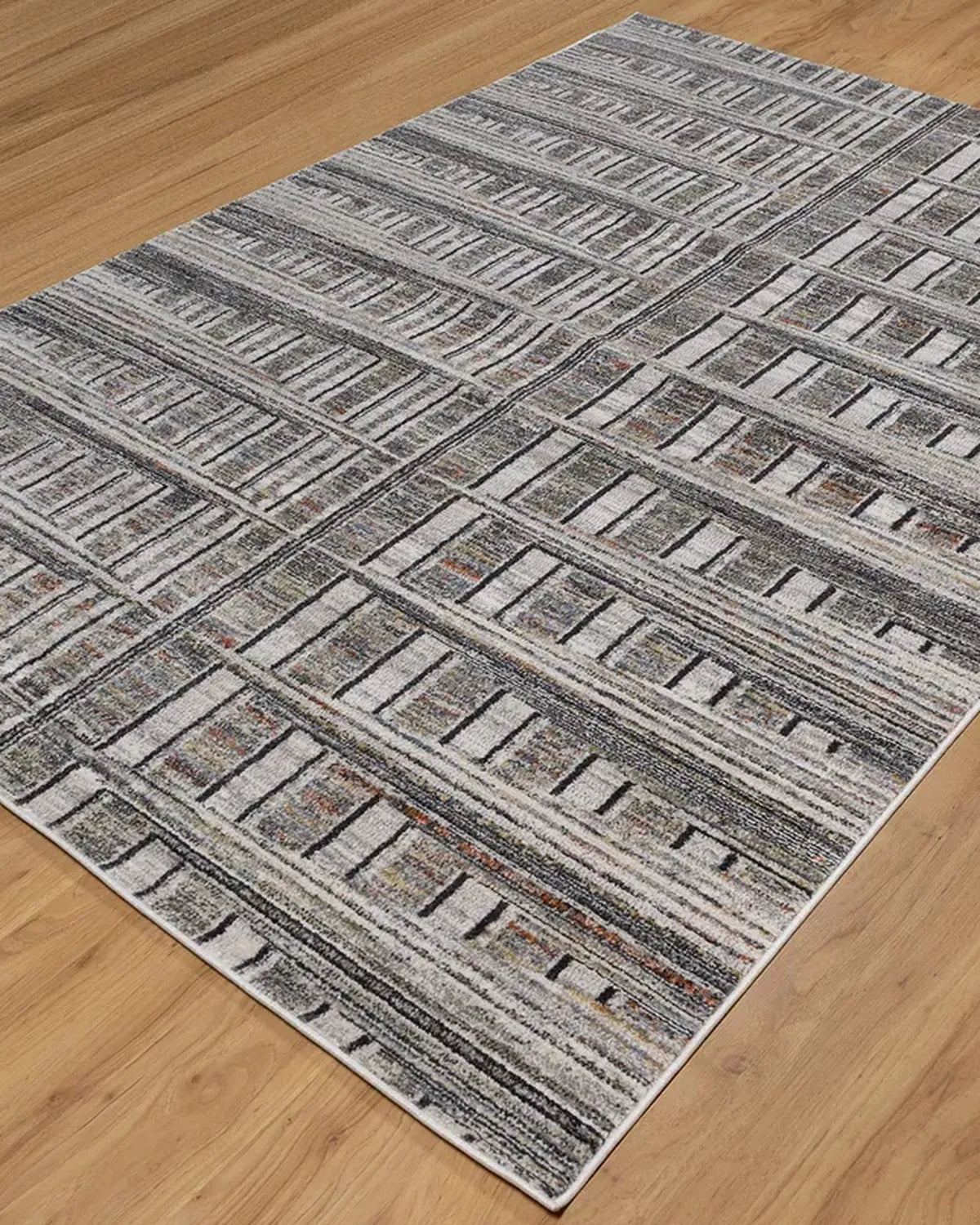 Cream Blue Linear Pattern Carpet