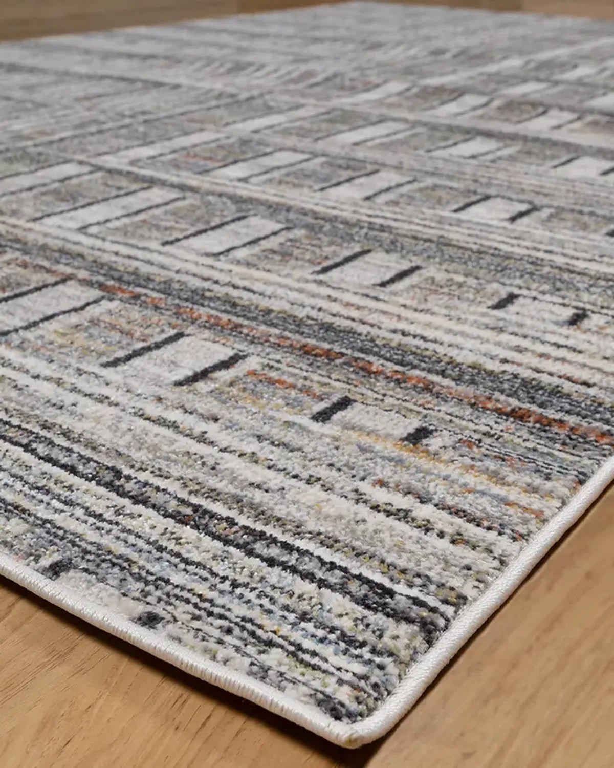 Cream Blue Linear Pattern Carpet