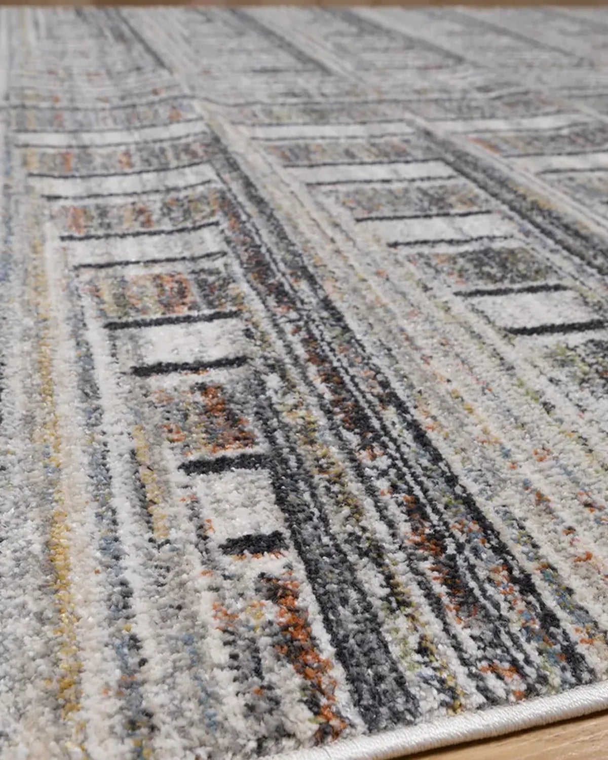 Cream Blue Linear Pattern Carpet