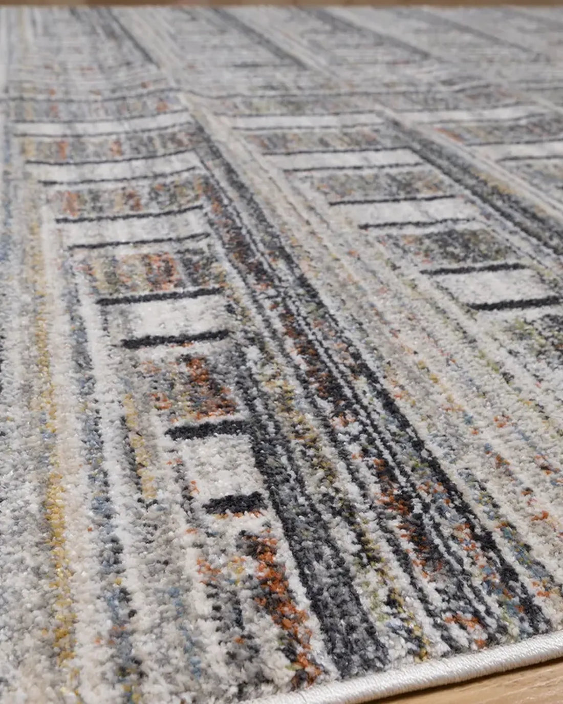 Cream Blue Linear Pattern Carpet