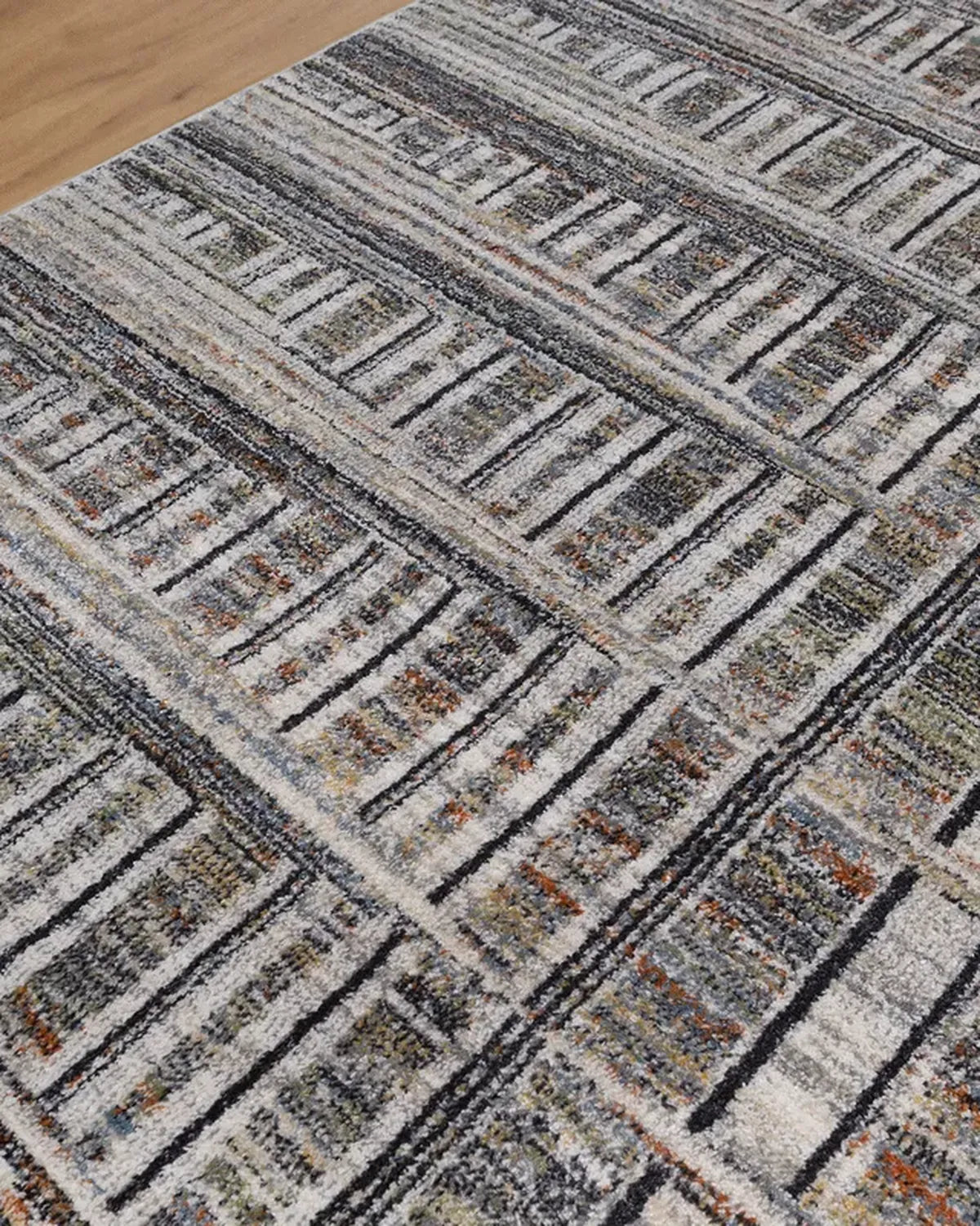 Cream Blue Linear Pattern Carpet