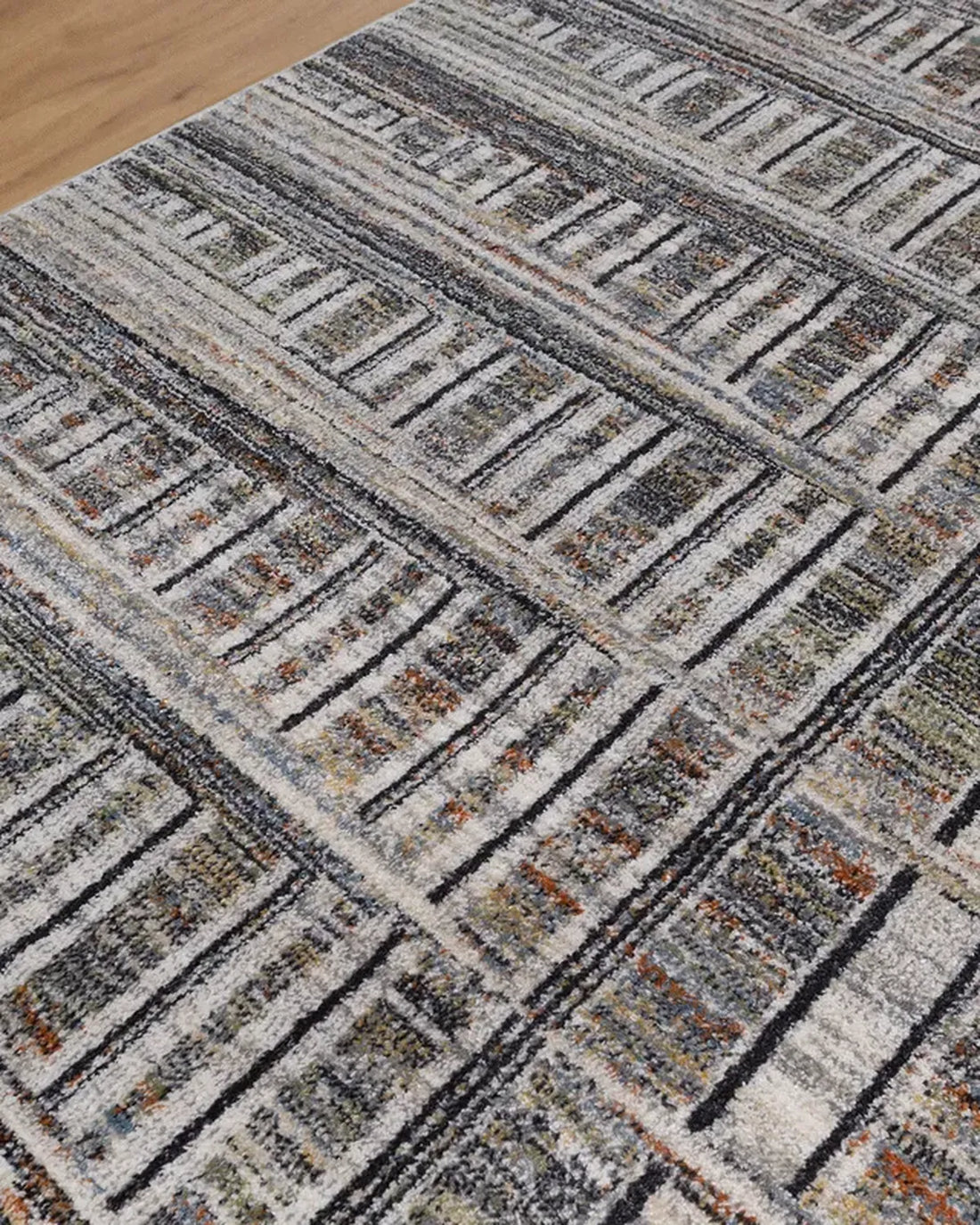 Cream Blue Linear Pattern Carpet