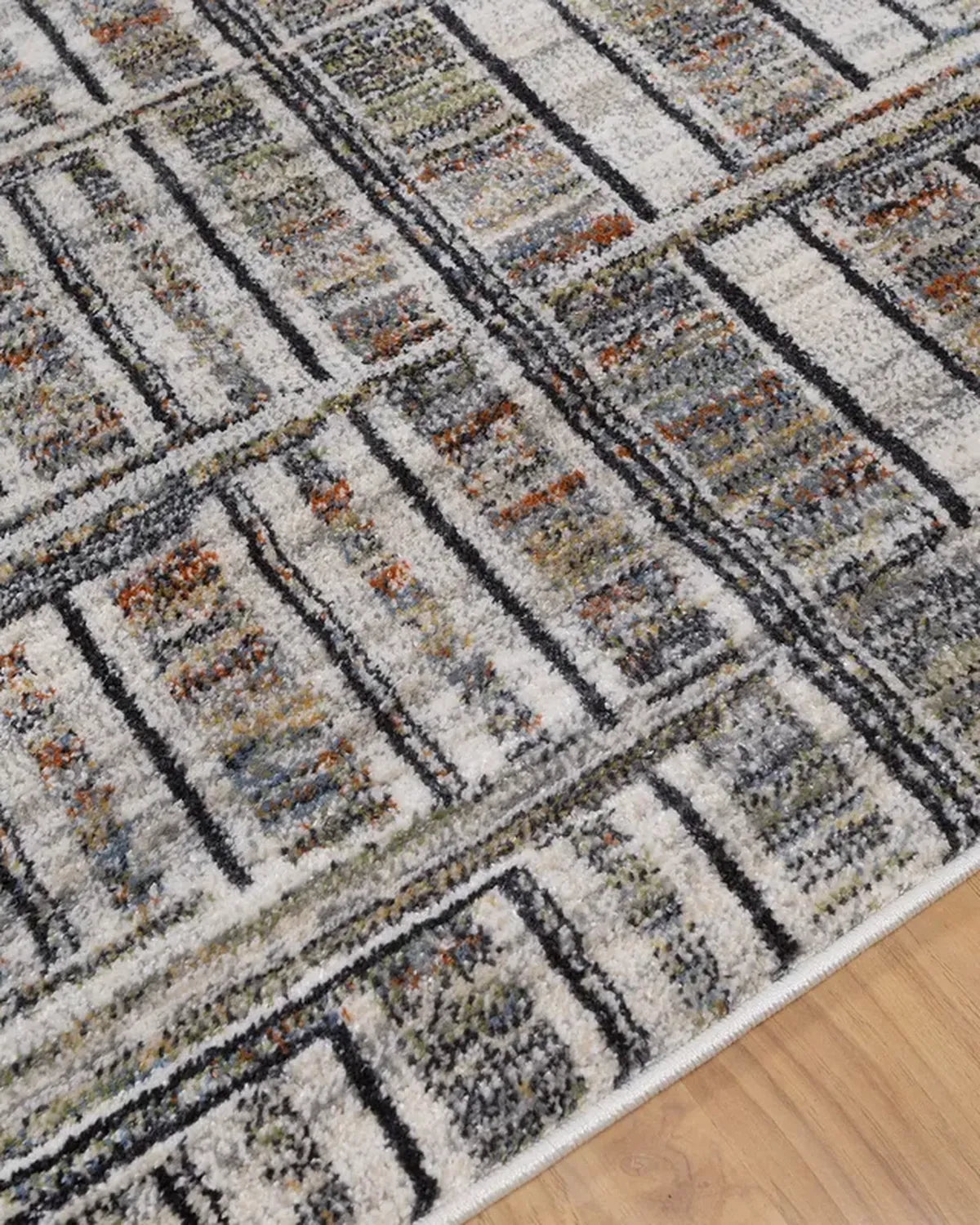 Cream Blue Linear Pattern Carpet