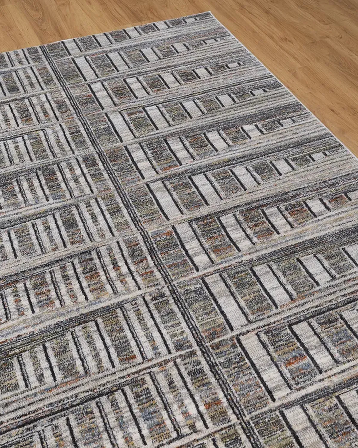 Cream Blue Linear Pattern Carpet