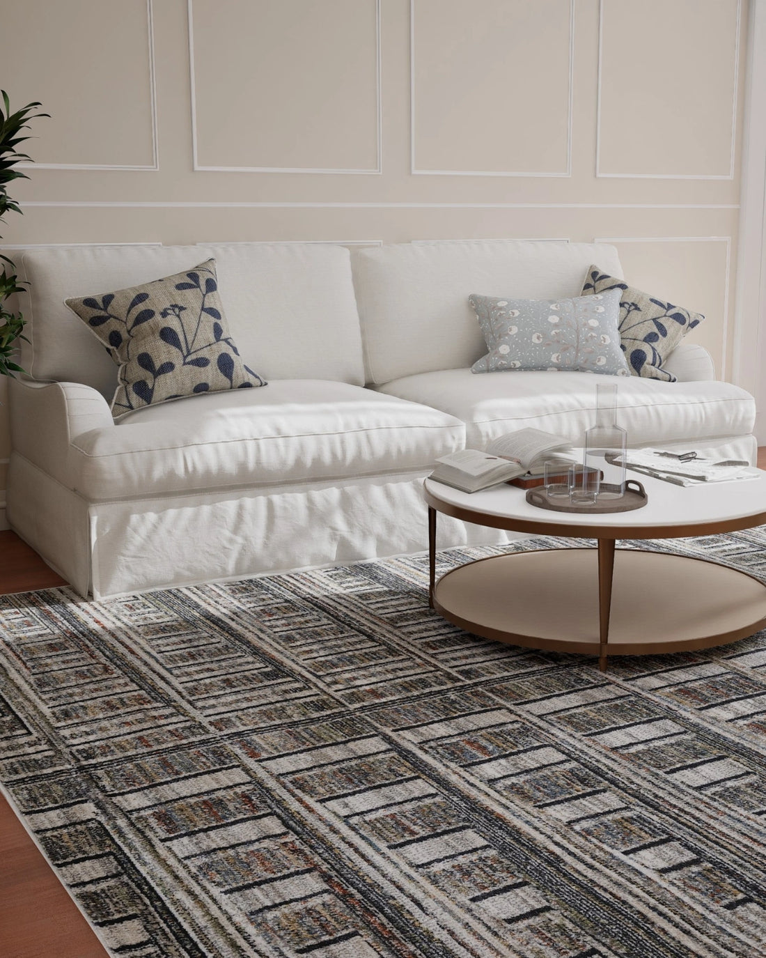 Cream Blue Linear Pattern Carpet