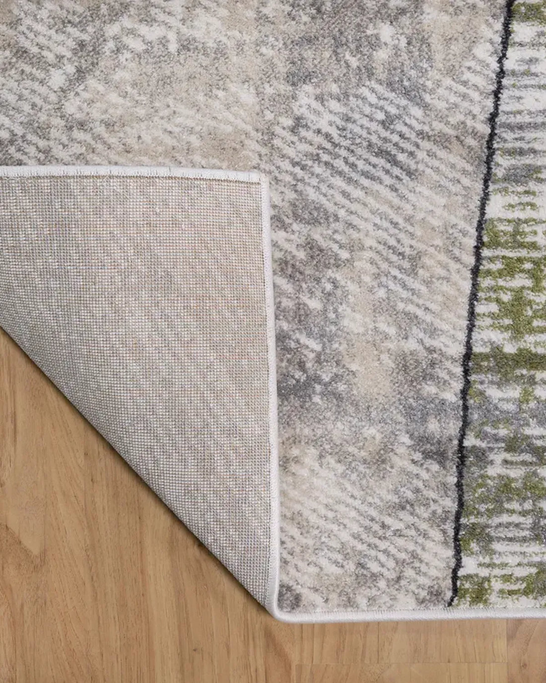 Cream Blue Curved Geometric Carpet