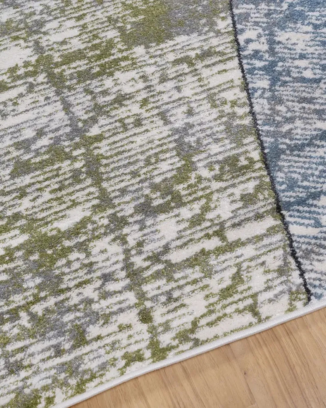 Cream Blue Curved Geometric Carpet