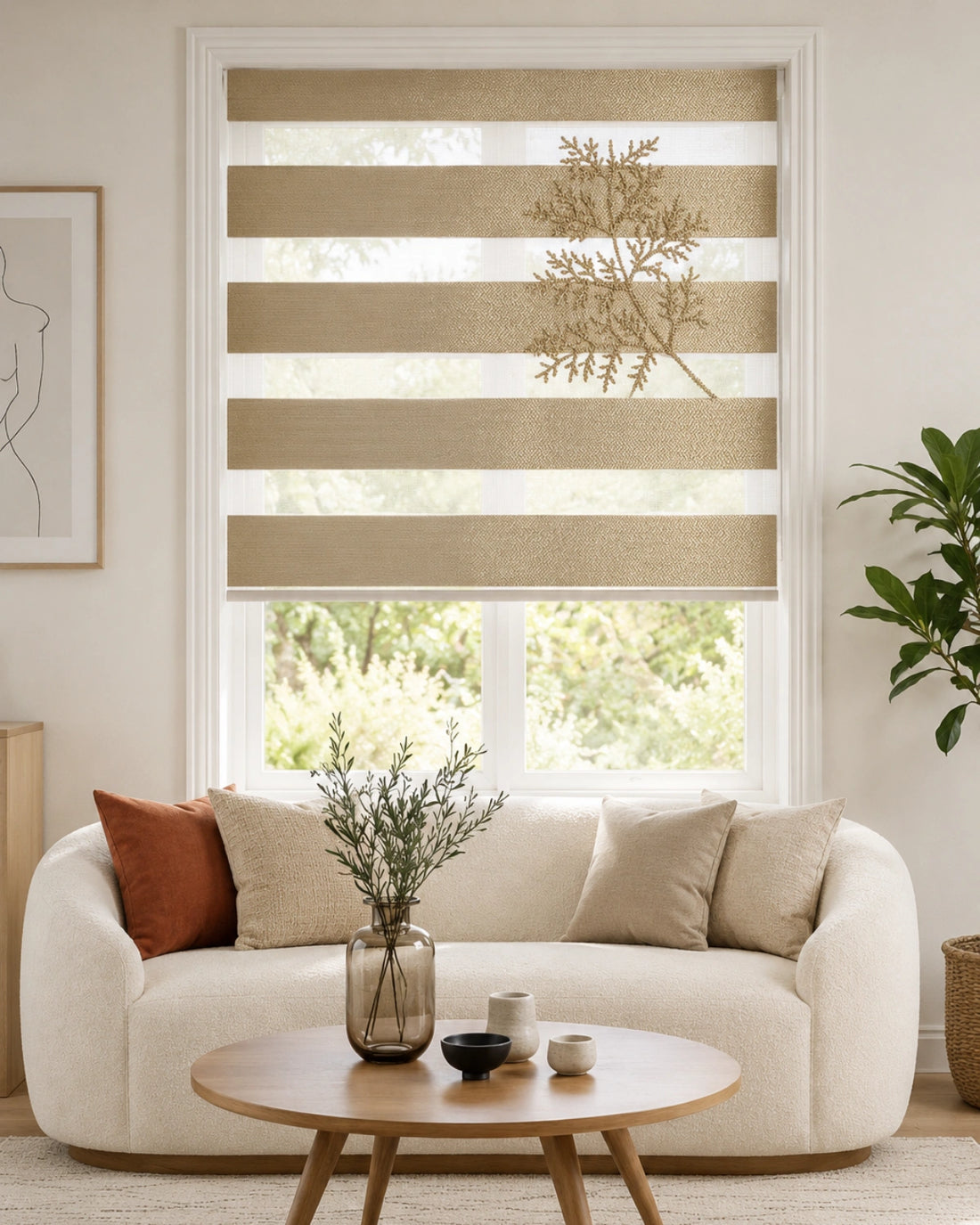 Beige Botanical Zebra Blind | Custom Made Day & Night Window Blind