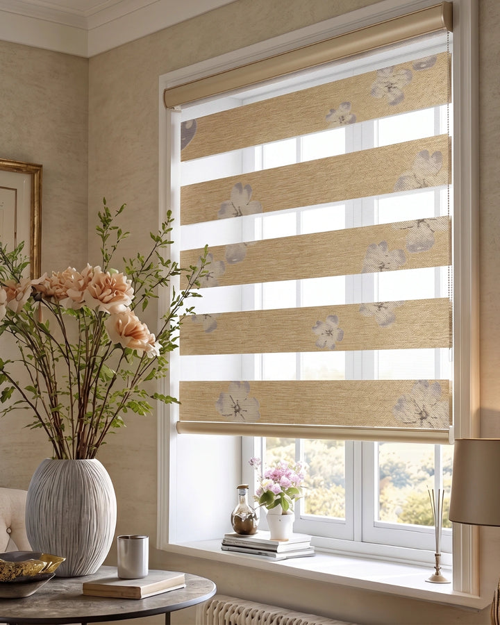 Floral Beige Zebra Blind | Custom Made Day & Night Window Blind
