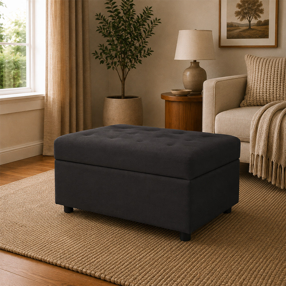 Modern Tufted Storage Ottoman Bench Grey