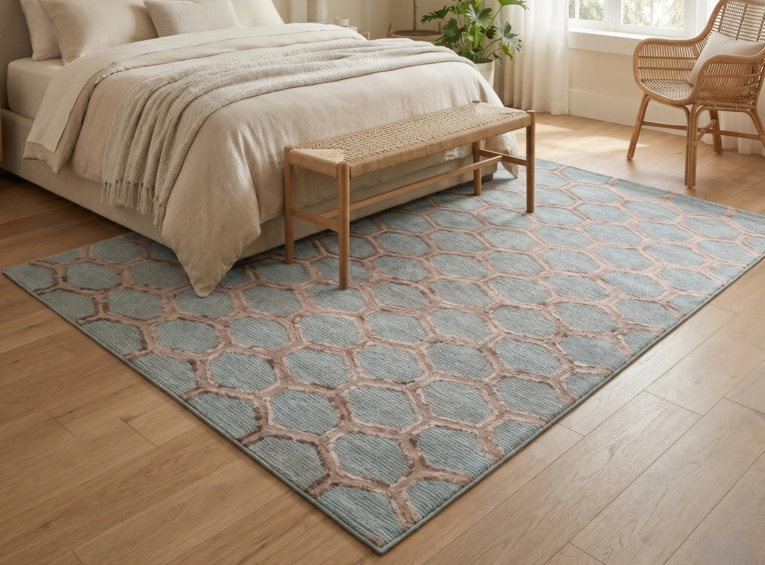 Aqua Blue Honeycomb Geometric Carpet