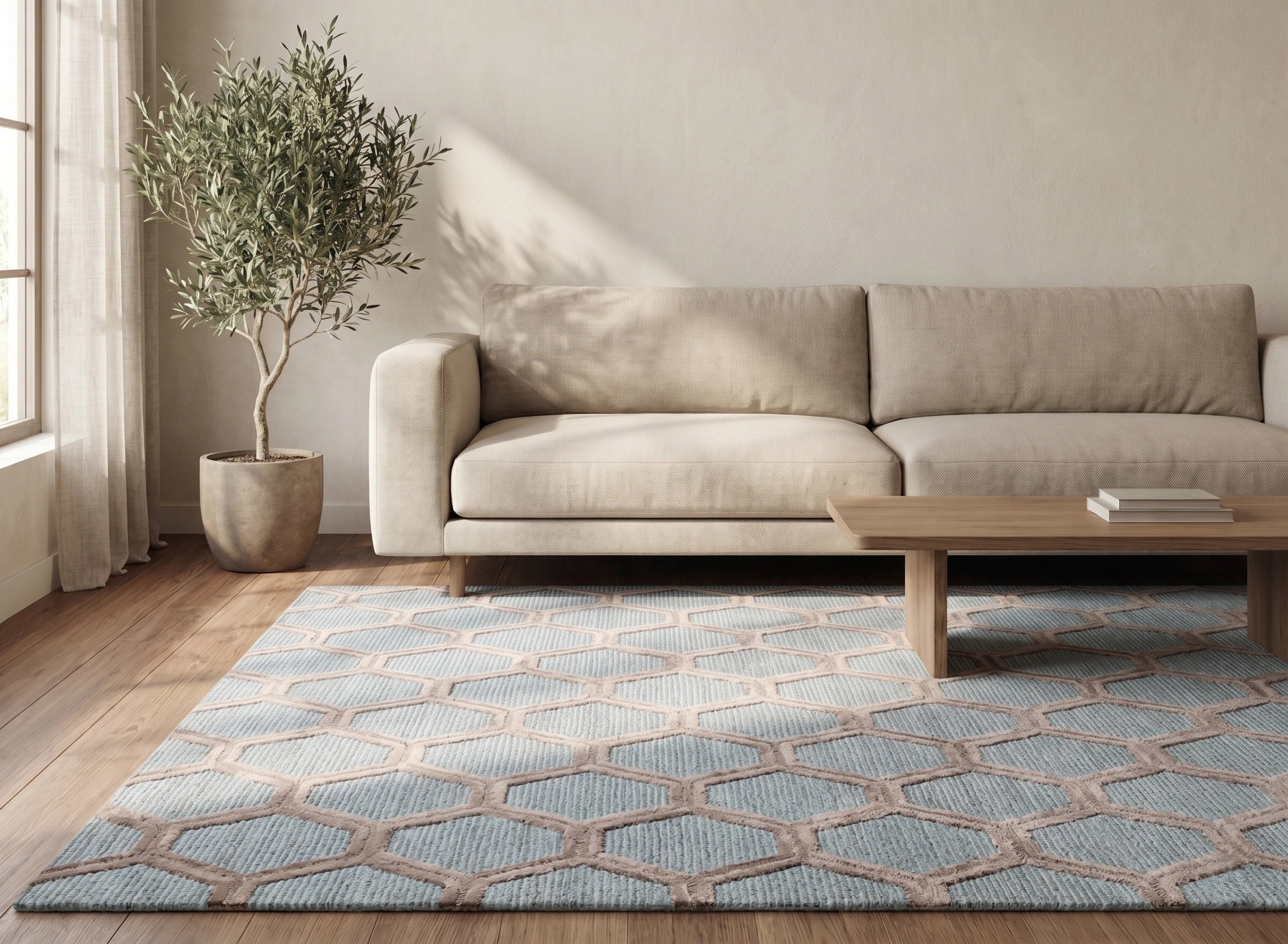 Aqua Blue Honeycomb Geometric Carpet