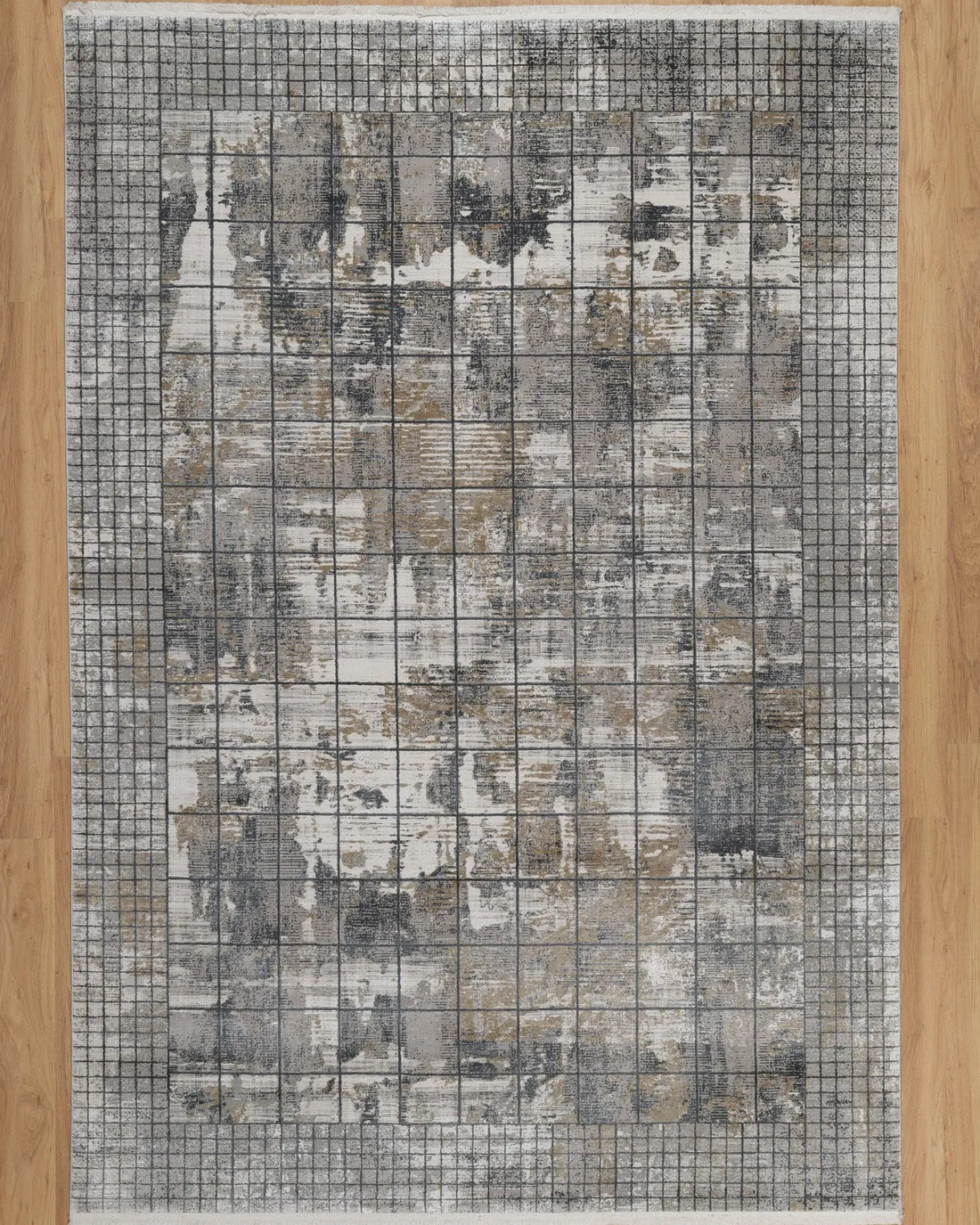 Assorted Grey Beige Grid Abstract Carpet