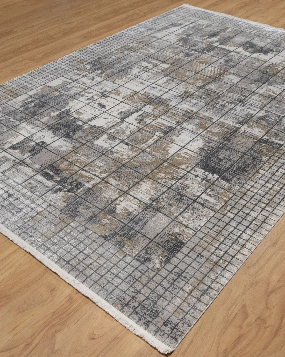 Assorted Grey Beige Grid Abstract Carpet