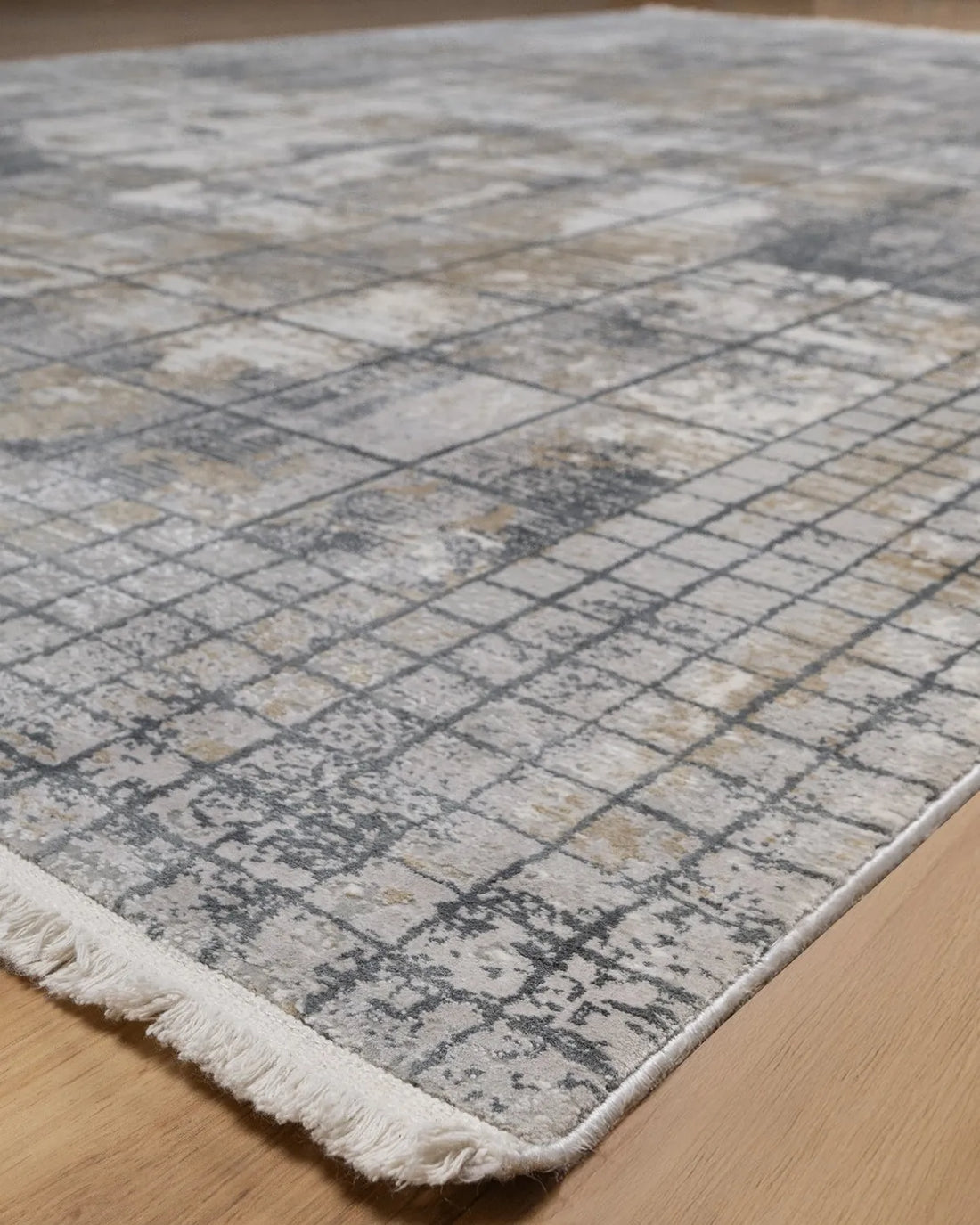 Assorted Grey Beige Grid Abstract Carpet