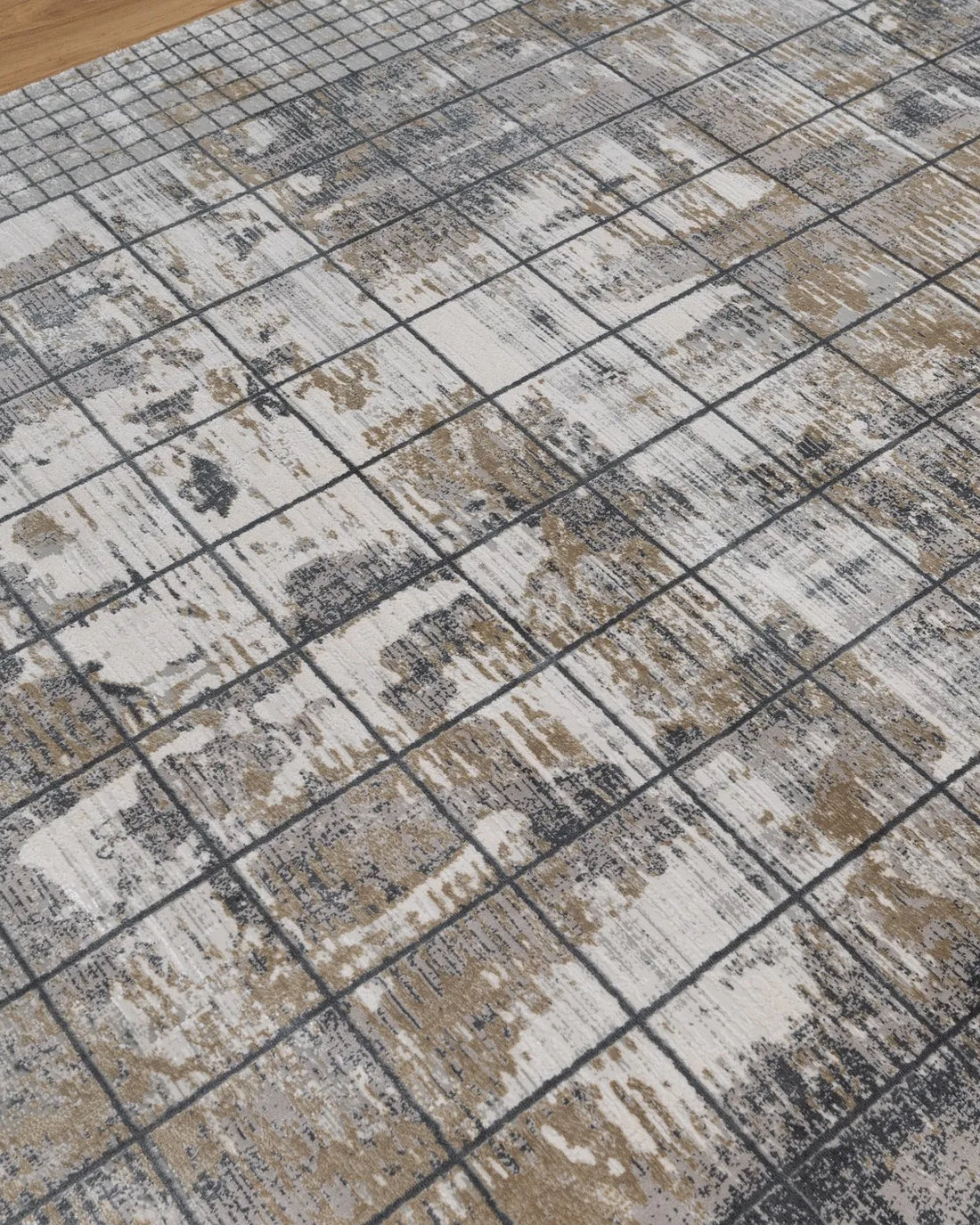 Assorted Grey Beige Grid Abstract Carpet