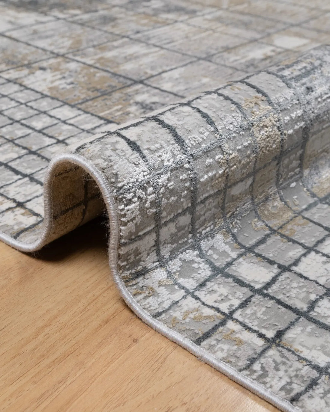 Assorted Grey Beige Grid Abstract Carpet