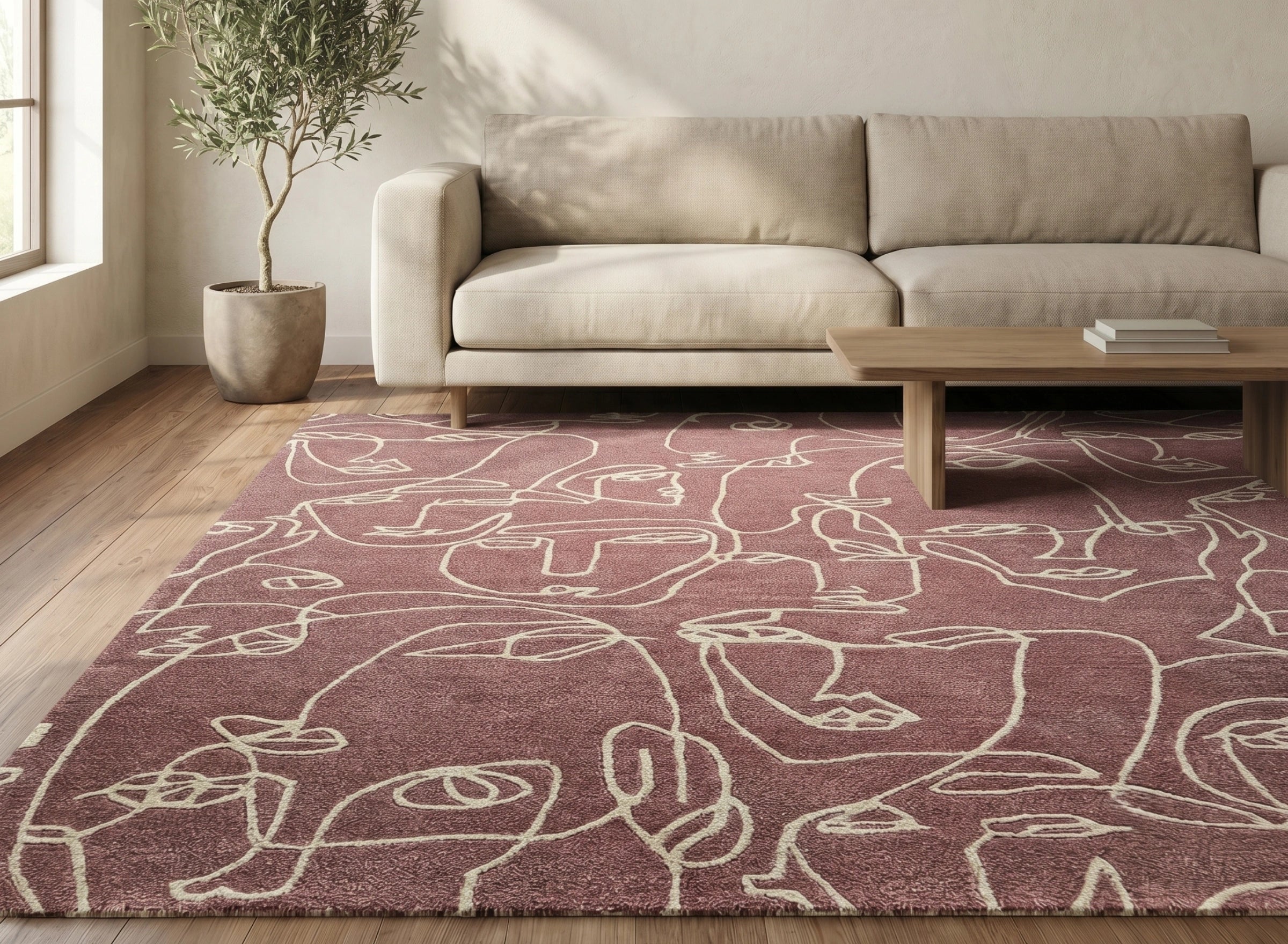 Abstract Face Line Art Pink Carpet