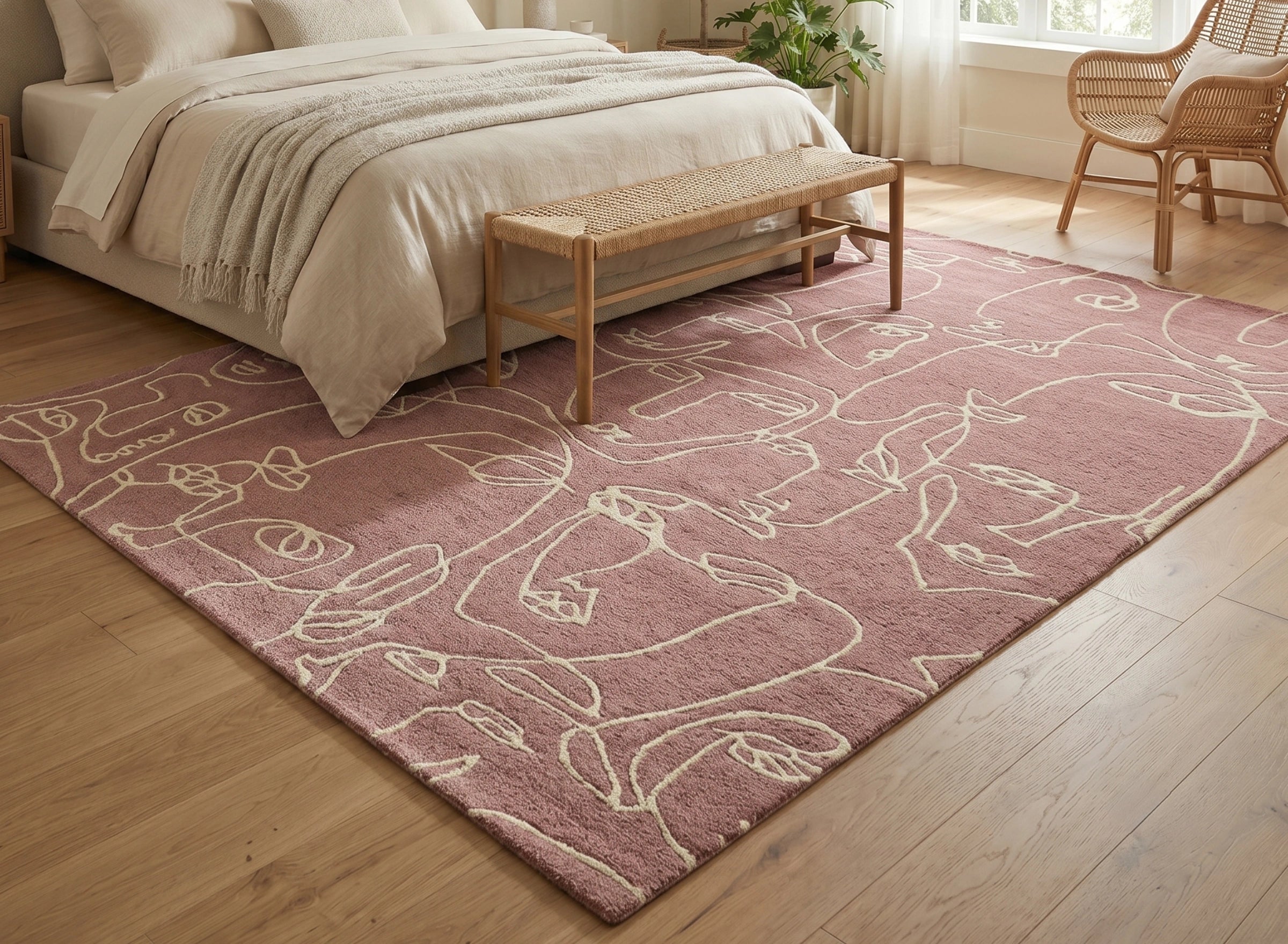 Abstract Face Line Art Pink Carpet