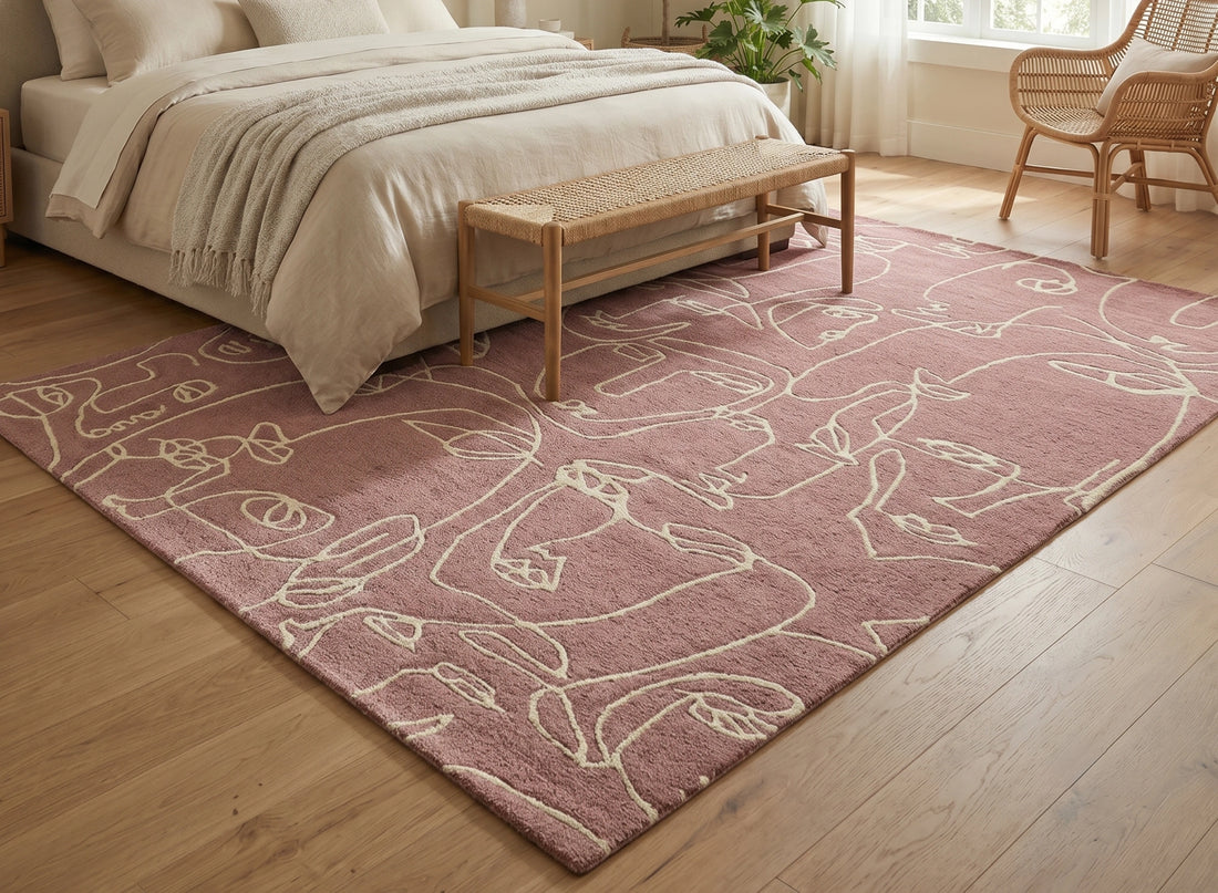 Abstract Face Line Art Pink Carpet