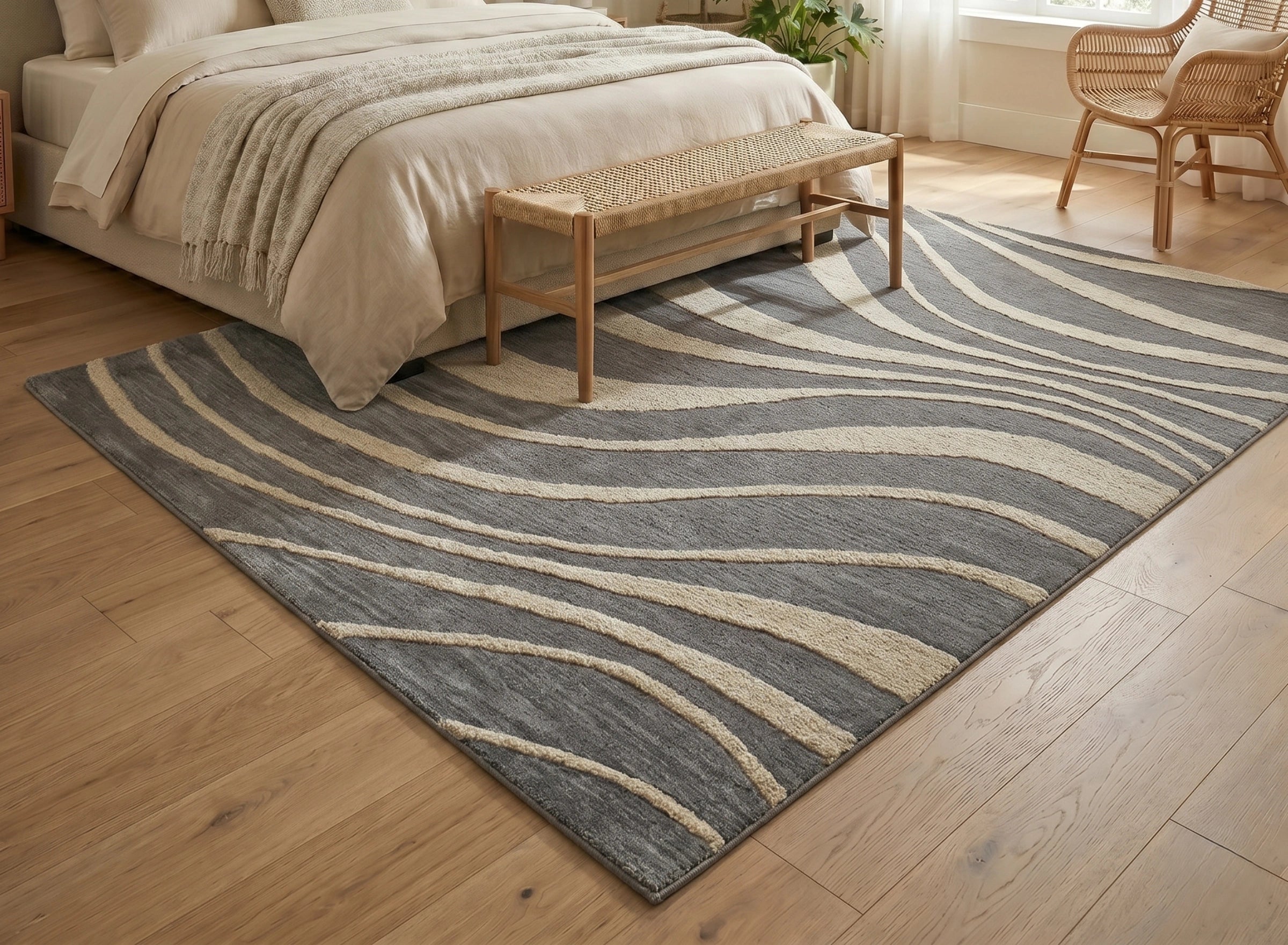 Abstract Wave Pattern Grey Carpet