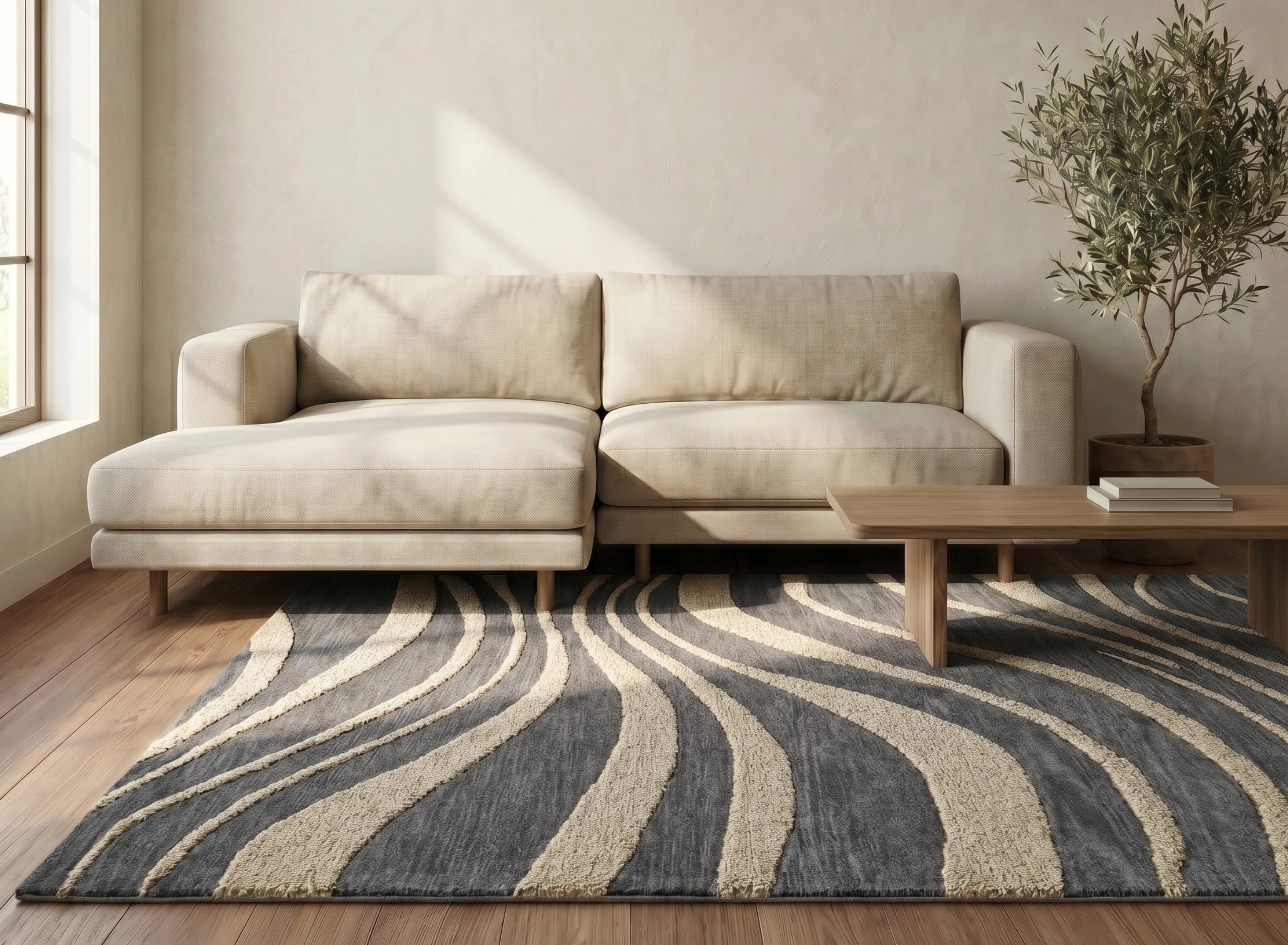 Abstract Wave Pattern Grey Carpet