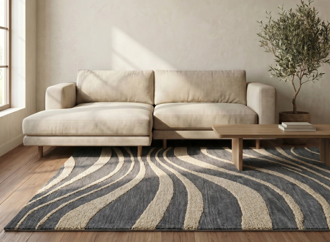 Abstract Wave Pattern Grey Carpet