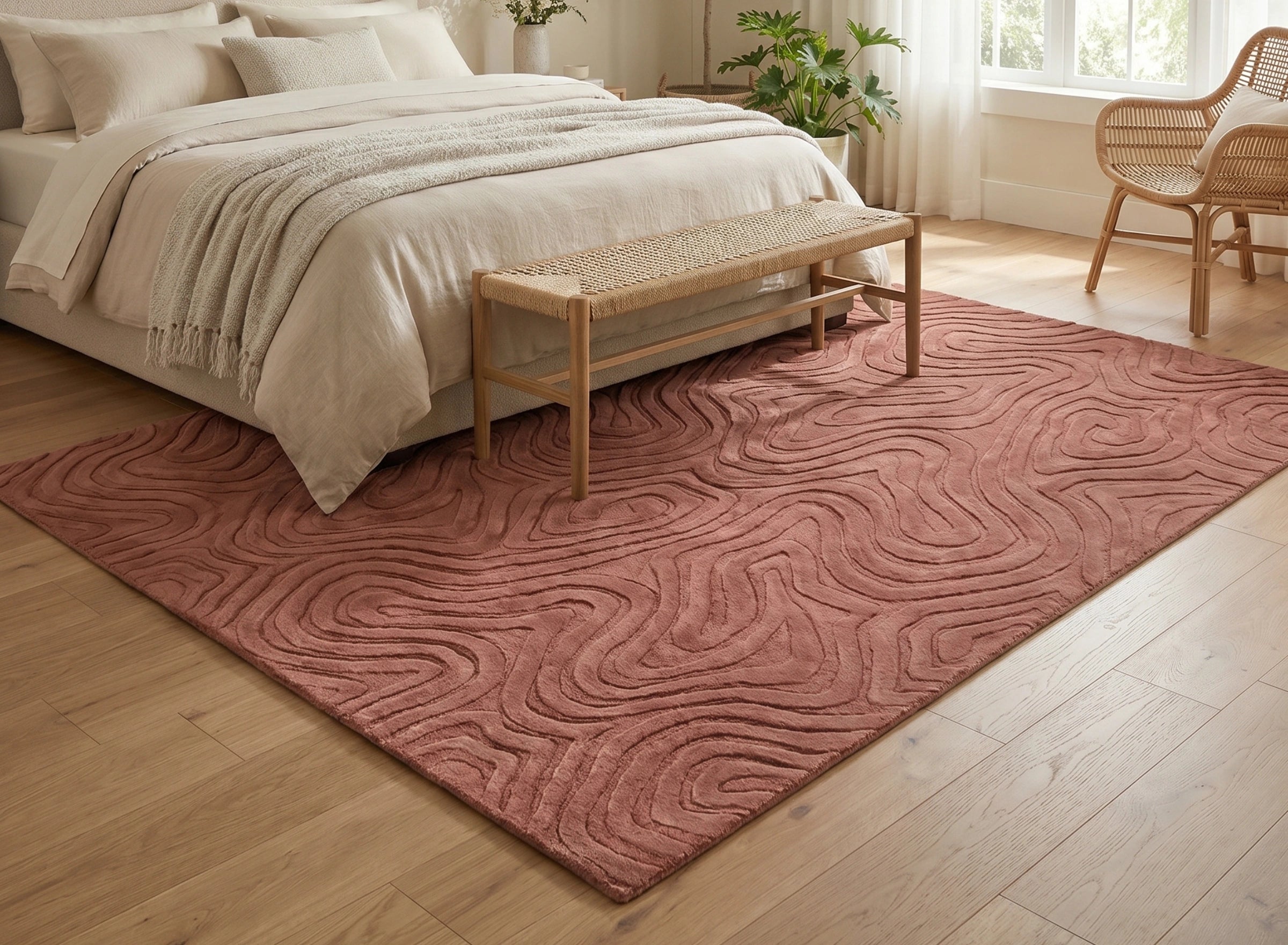 Abstract Contour Pattern Carpet – Dusty Rose