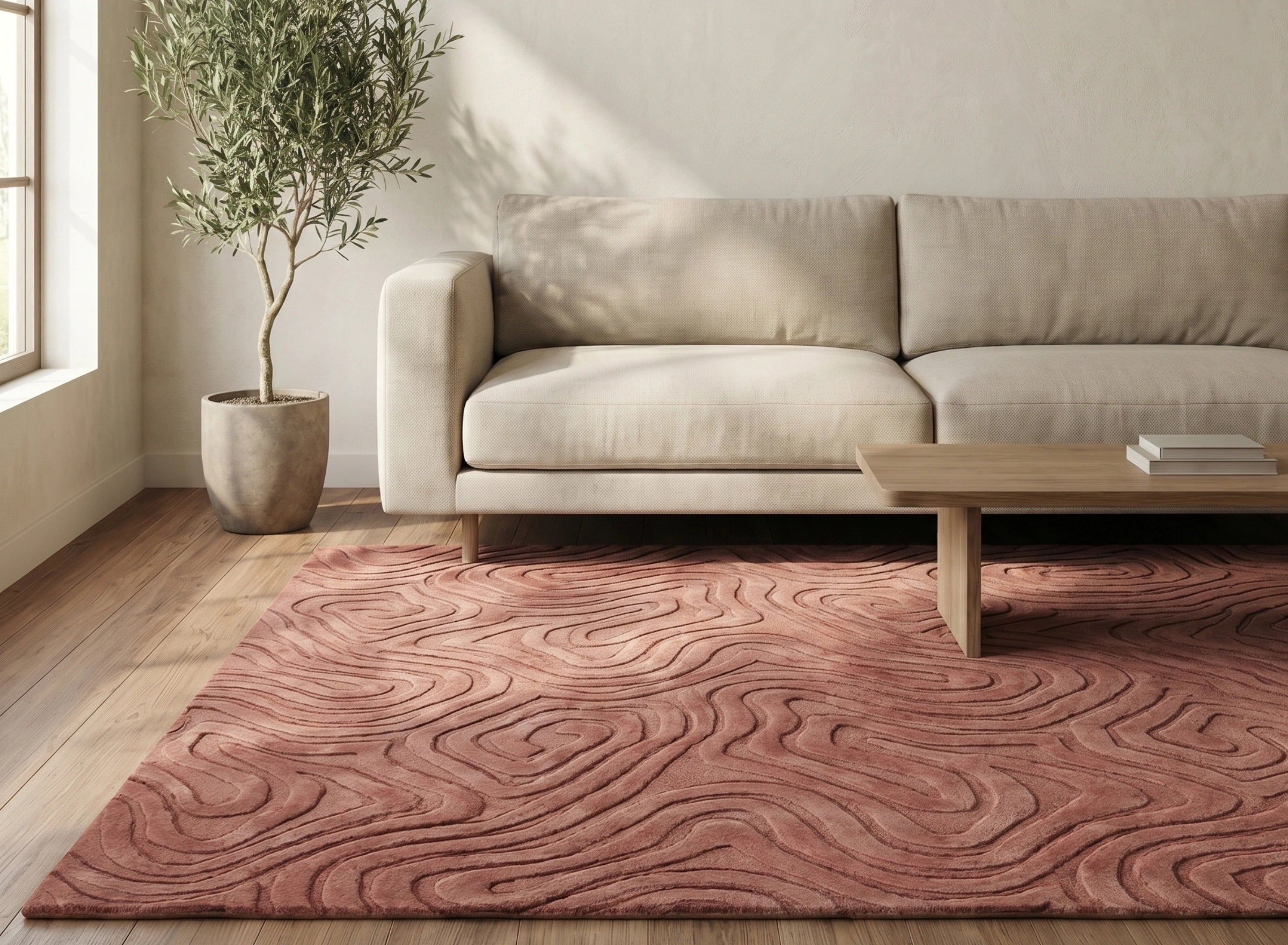 Abstract Contour Pattern Carpet – Dusty Rose