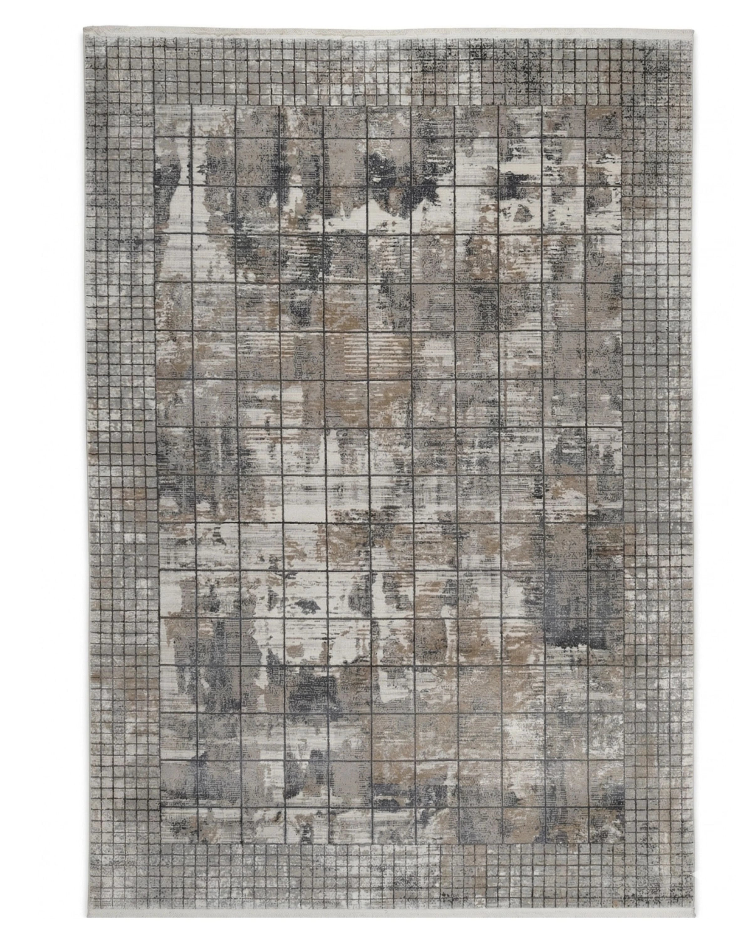 Assorted Grey Beige Grid Abstract Carpet