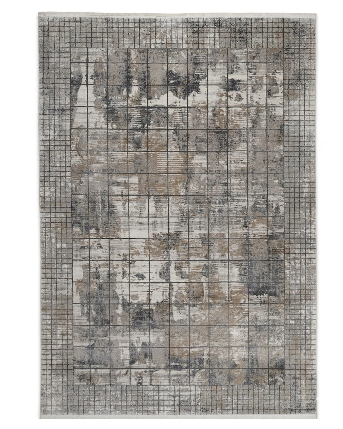 Assorted Grey Beige Grid Abstract Carpet