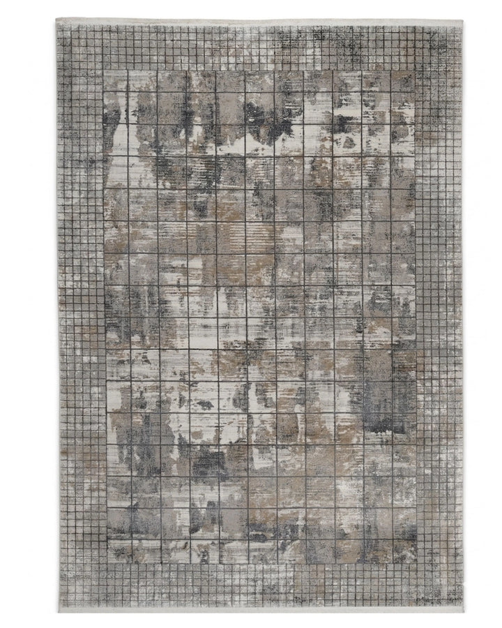 Assorted Grey Beige Grid Abstract Carpet