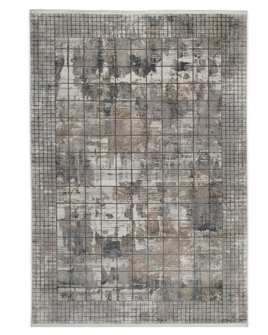 Assorted Grey Beige Grid Abstract Carpet