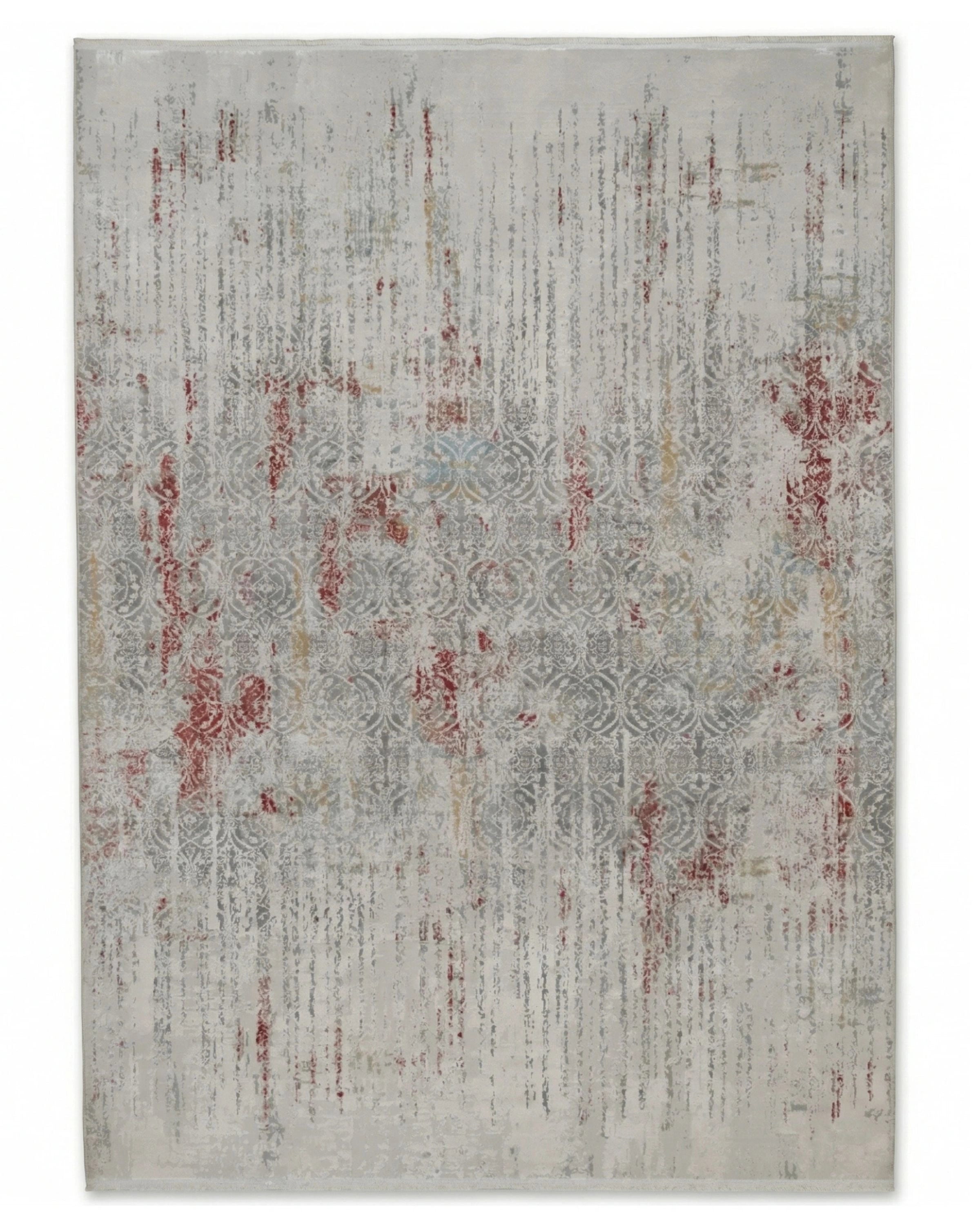 Assorted Grey Red Damask Fade Carpet