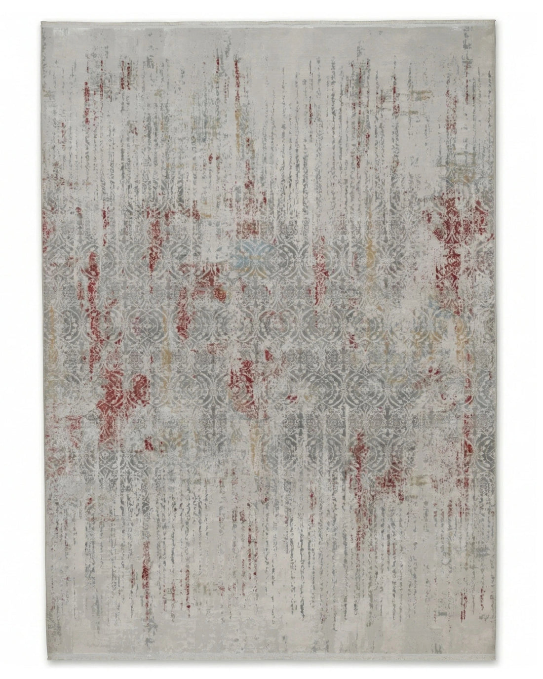 Assorted Grey Red Damask Fade Carpet