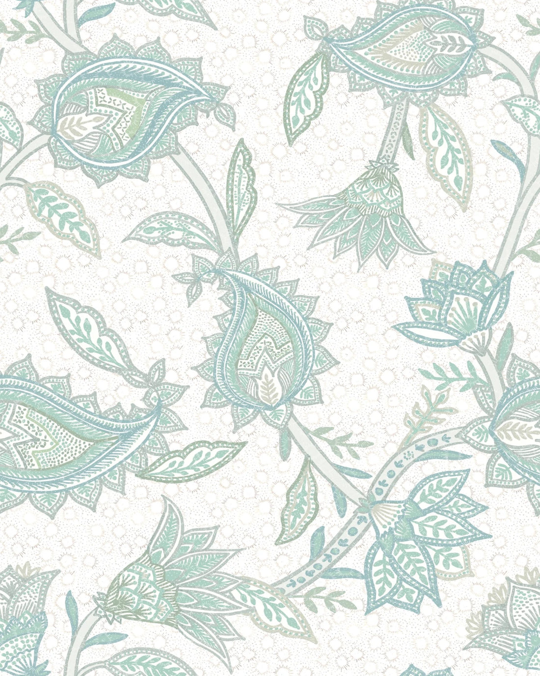 Boho Indian Paisley Wallpaper – Aqua Green Ivory