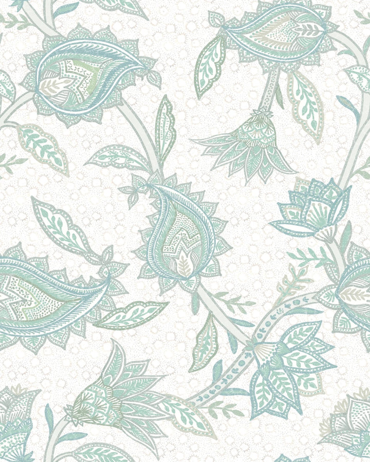 Boho Indian Paisley Wallpaper – Aqua Green Ivory