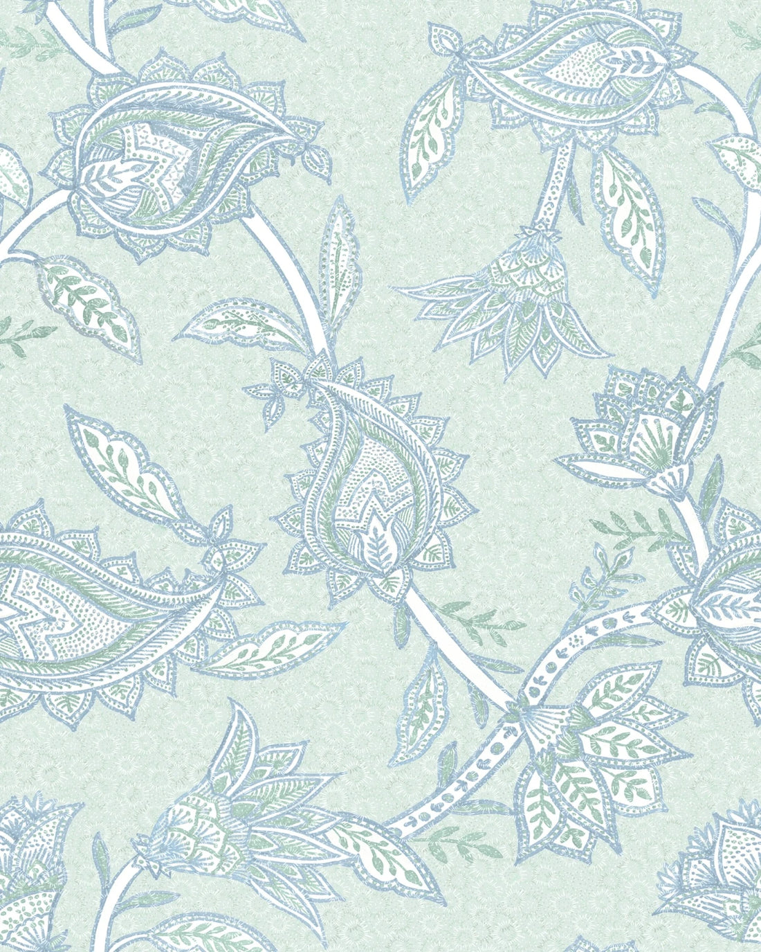 Boho Indian Paisley Wallpaper – Pale Teal Blue