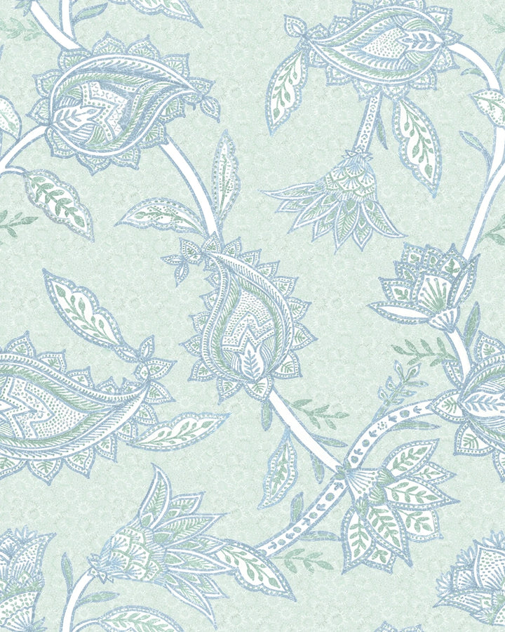 Boho Indian Paisley Wallpaper – Pale Teal Blue