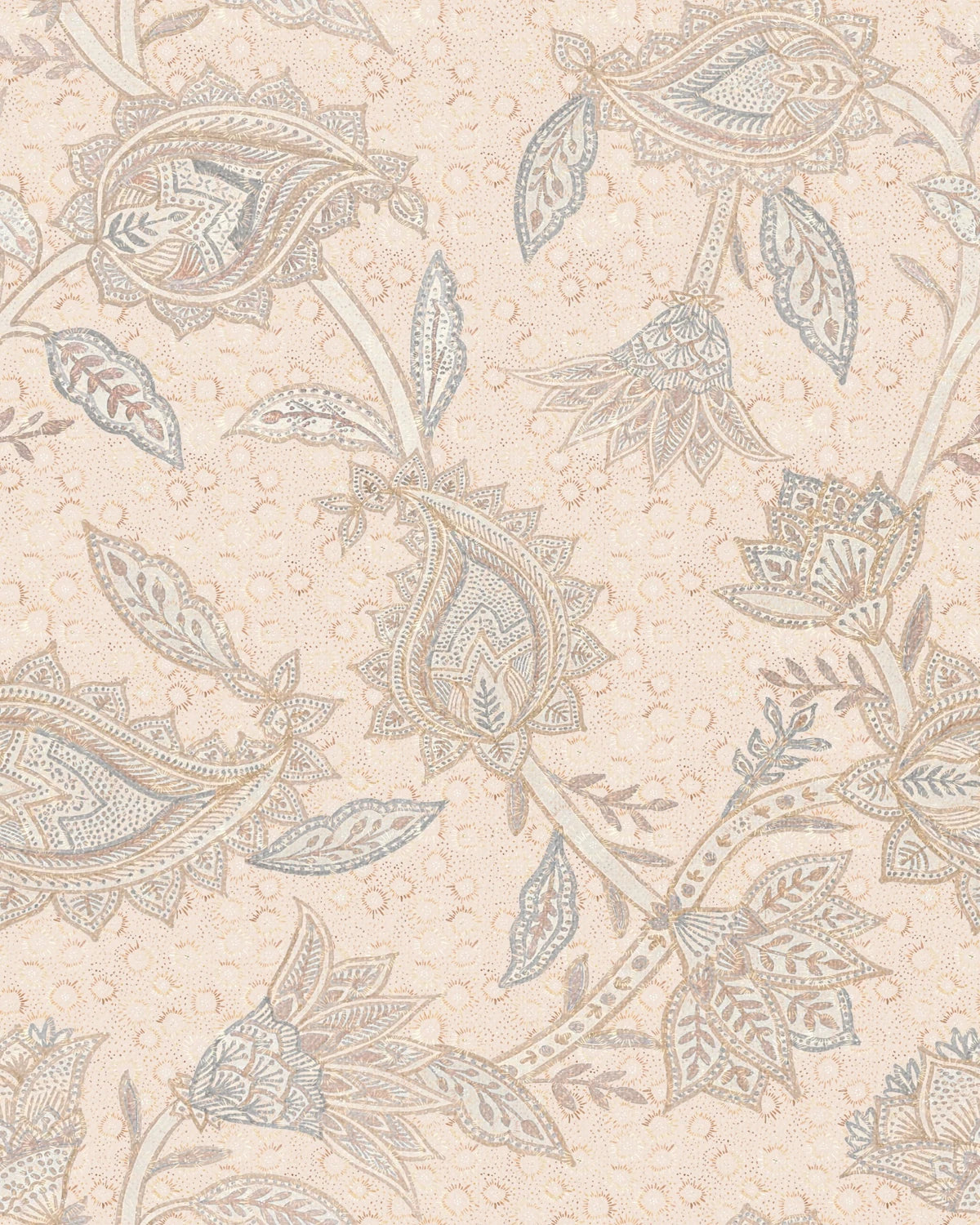 Boho Indian Paisley Wallpaper – Salmon Pink Blue Beige