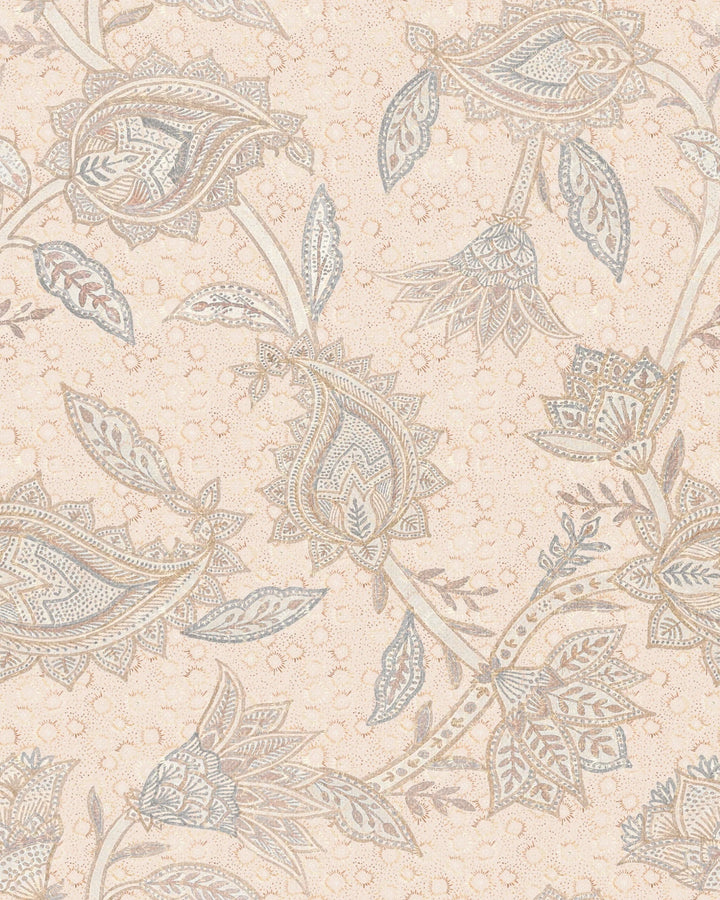 Boho Indian Paisley Wallpaper – Salmon Pink Blue Beige