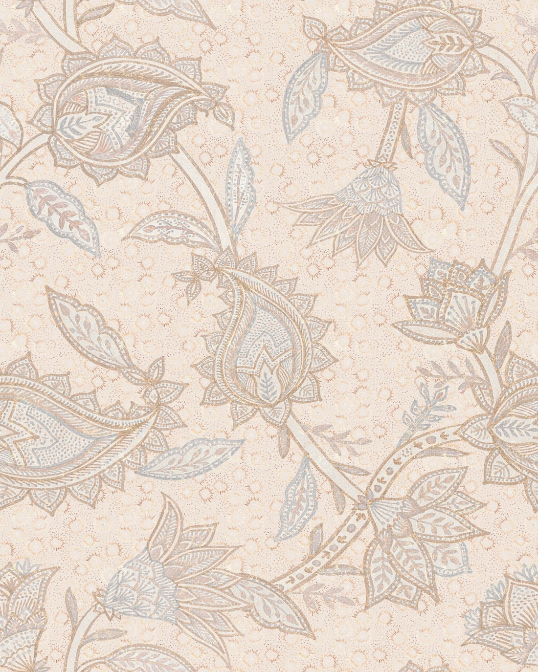 Boho Indian Paisley Wallpaper – Soft Pink Blue
